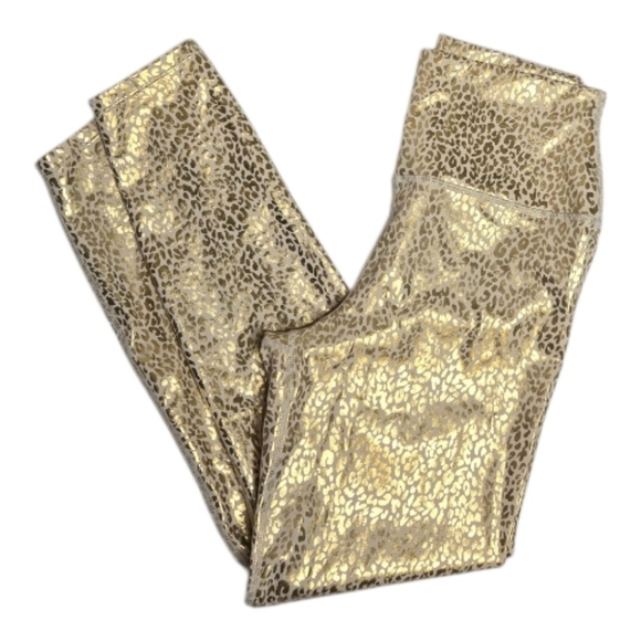 CARBON38 gold metallic leopard high rise athletic‎ 7/8 legging M - Picture 3 of 10